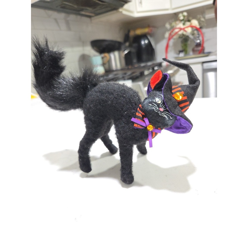 Annalee 4" Black SCAREDY CAT HALLOWEEN PURPLE WITCH HAT NWT 2008